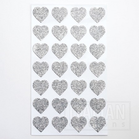 Stickers Glitter hjerter 28stk 2x2cm Sølv