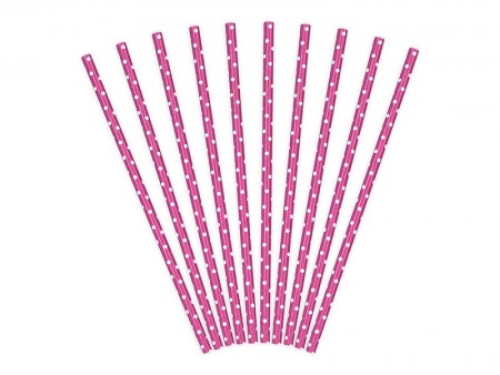 Papirsugerør 10 stk Prikker Pink