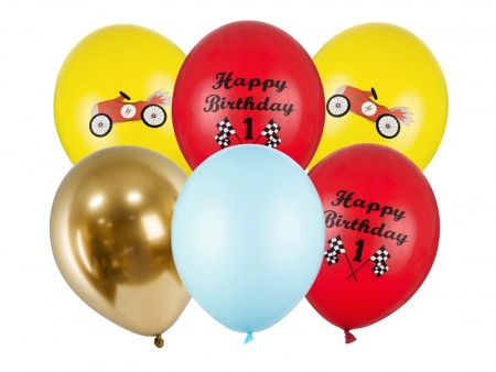 Ballonger 30cm Happy Birthday 1-år Bil 6stk