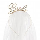 Headband Bride Gull med hvitt slør ca 50cm thumbnail
