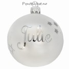 Julekule med personlig navn WinterWhite/sølvtekst 8cm thumbnail