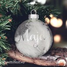 Julekule med personlig navn Blank med Fjær/sølvtekst 7cm thumbnail