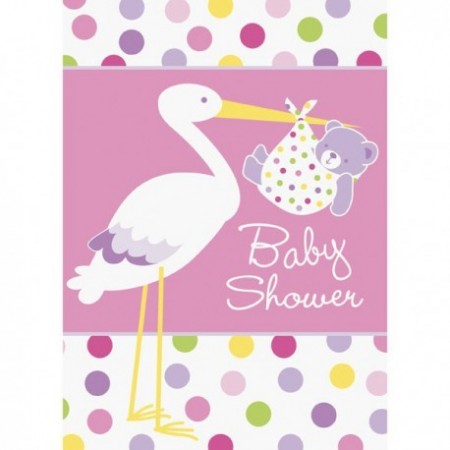 Baby Girl Stork Invitasjoner 8 stk