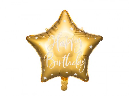 Stjerne Folieballong Happy Birthday 40cm gull