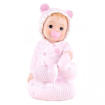 Baby med smokk, 9cm, Rosa