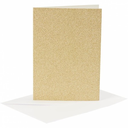 Kort og konvolutter 10,5x15/11,5x16,5cm 4sett Glitter Gull