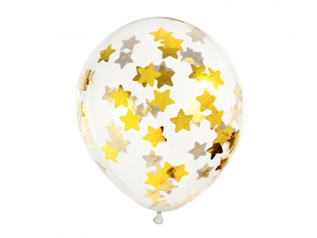 Ballonger med stjerneconfetti 30cm 6stk Gull