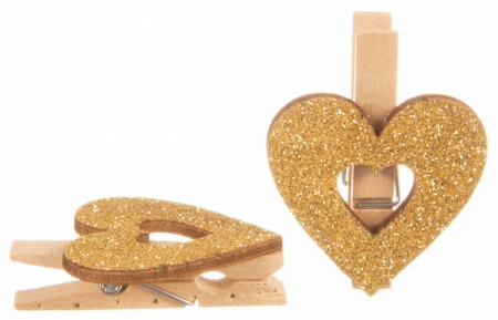 Hjerte m/klype gull 6stk