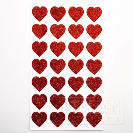 Stickers Glitter hjerter 28stk 2x2cm Røde