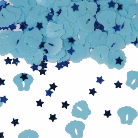 Bordkonfetti blå babyføtter og stjerner 14g