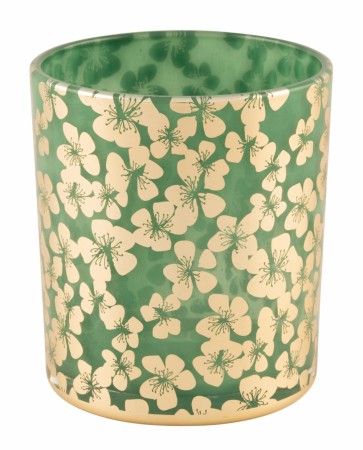 Lysglass grønn m/gullblomster 7x8cm 