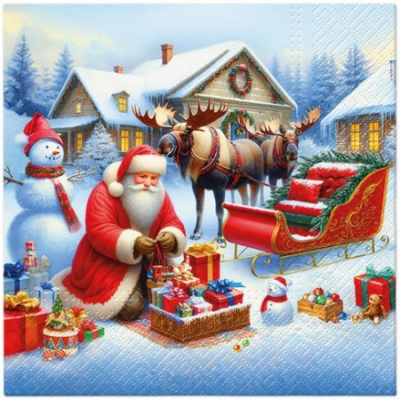 Serviett Julenisse med slede Lunsjserviett 20 stk 