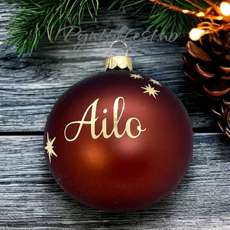 Glass Julekule med personlig navn Rosewood/gullskrift 8cm