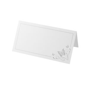 Bordkort Hvit Med Sølv sommerfugl/kant 50 stk