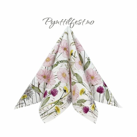 Servietter Lunsj Pastel flowers white 20stk 