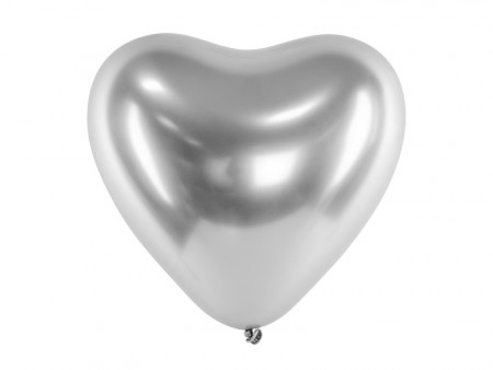 Hjerteballonger Glossy 5stk 27cm Sølv