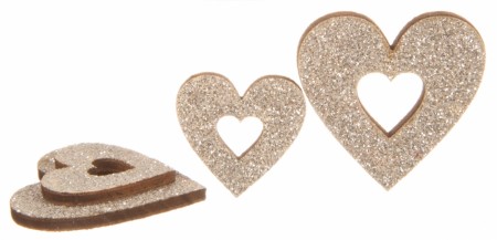 Trehjerte med sølvglitter 24stk