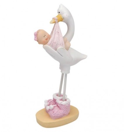 Stork med baby 10cm Rosa
