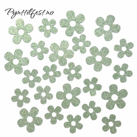 Confetti Bordpynt Glitterblomster Lysgrønn 24stk