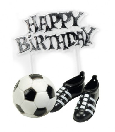 Fotball Kaketopp Sett sko, fotball og Happy Birthday skilt