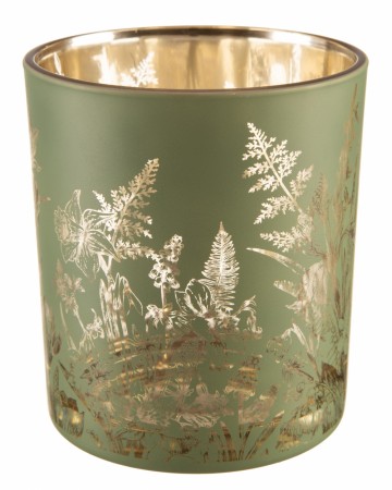 Lysglass ville blomster grønn 8,8x10cm