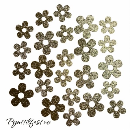 Confetti Bordpynt Glitterblomster Champagne 24stk