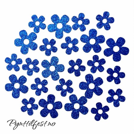 Confetti Bordpynt Glitterblomster Blå 24stk