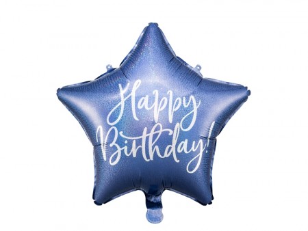 Stjerne Folieballong Happy Birthday 40cm navyblue