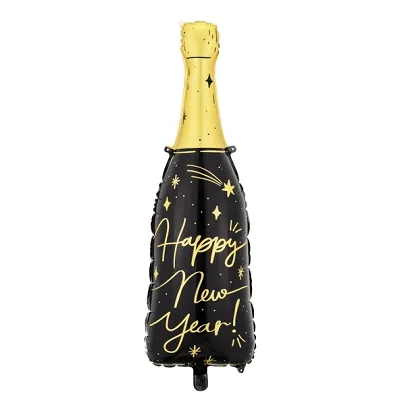 Folieballong Flaske Happy New Year Svart 39,5x98cm