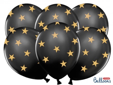 Ballonger Svart med Gullstjerner 6 stk