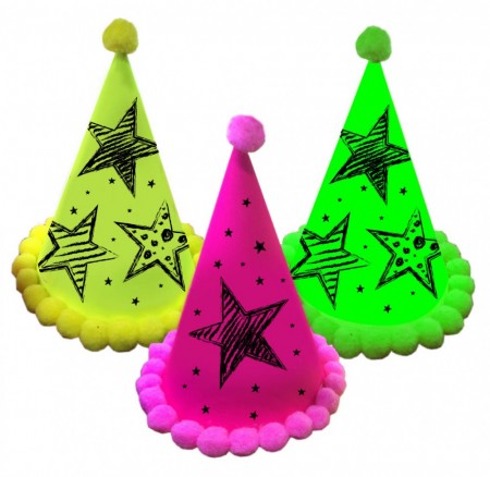 Neon Party Hatter 3 stk med Pom-Poms