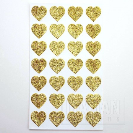 Stickers Glitter hjerter 28stk 2x2cm Gull