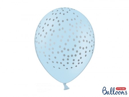 Ballonger Baby Blue/sølv prikker 6stk