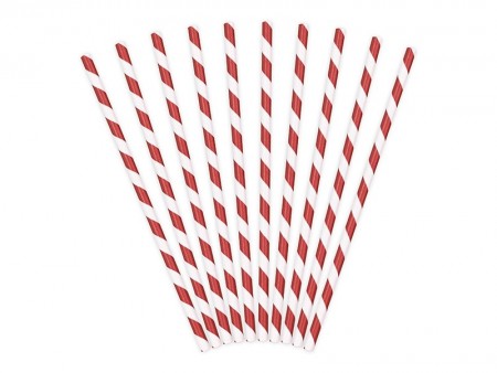 Papirsugerør 10 stk Striper Rød