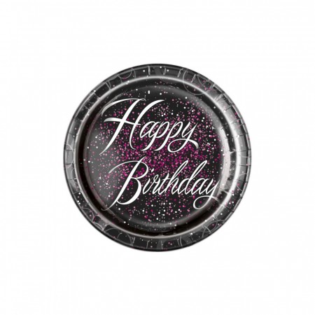 Glitz Happy Birthday Tallerkener 23cm 8Stk Pink
