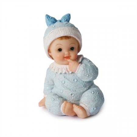 Baby sittende Blå, 8 cm