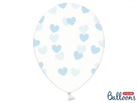 Ballonger Blanke med Blå Hjerter 6 stk