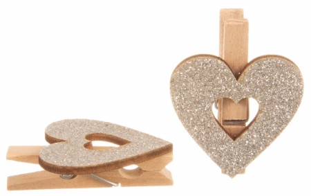 Hjerte m/klype Sølv 6stk