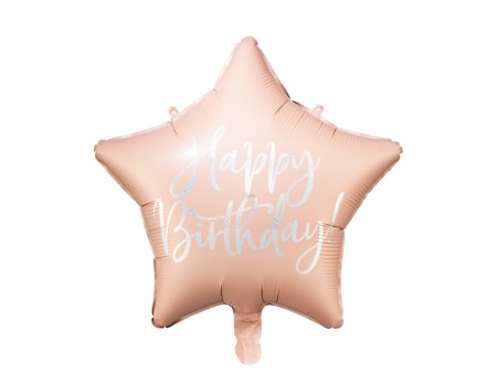 Stjerne Folieballong Happy Birthday 40cm powderpink