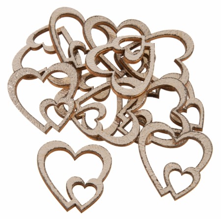 Dekor dobbelt Trehjerte sølv 3,7cm 12stk 