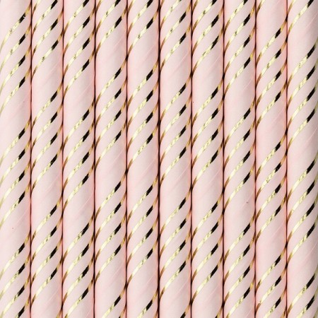 Papirsugerør light pink/gull striper 19.5cm 10stk
