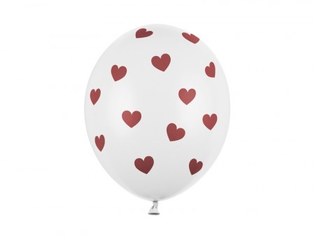 Ballonger hvite med røde hjerter 30cm 6stk