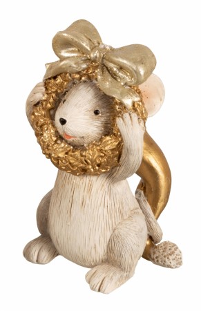 Julemus stående beige/gull h:7cm