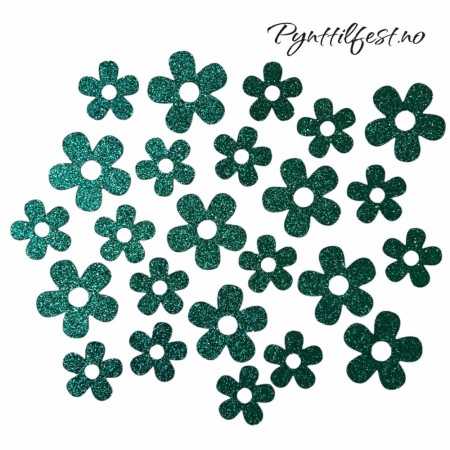 Confetti Bordpynt Glitterblomster Mørkgrønn 24stk