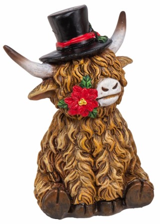 Ku oksedyr sittende hatt/blomst 9cm