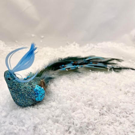 Påfugl på klype Lengde 30cm blue