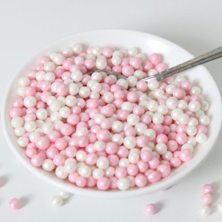 Kakestrø Soft perler Rosa/Hvite 60g