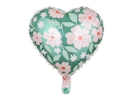 Folieballong Hjerte med blomster 45cm