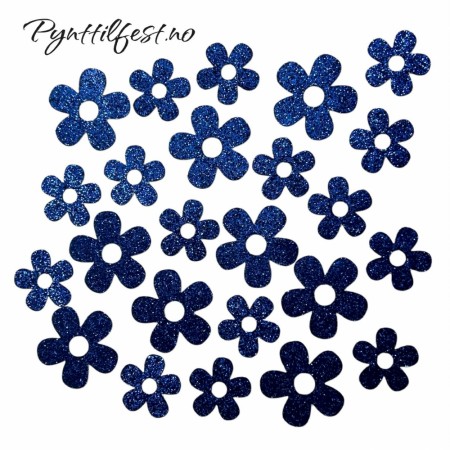 Confetti Bordpynt Glitterblomster Mørkblå 24stk