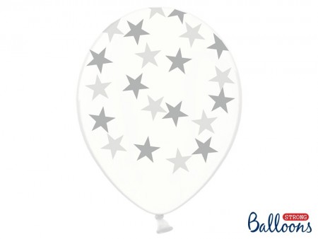 Ballonger Blanke med Sølvstjerner 6 stk